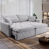 Sofá 3 Lugares Cama Inbox Sublime Retrátil E Reclinável Revestido Em Bouclé 180cm De Largura