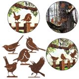 Decoração Pássaros De Metal Para Jardim Cor De Ferrugem 5 Pç