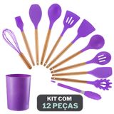Kit 12 Peças Jogo De Cozinha Utensílios De Silícone Roxo