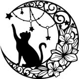 Decoração Para Parede Gatinho Na Lua Em Metal Vazado 40cm
