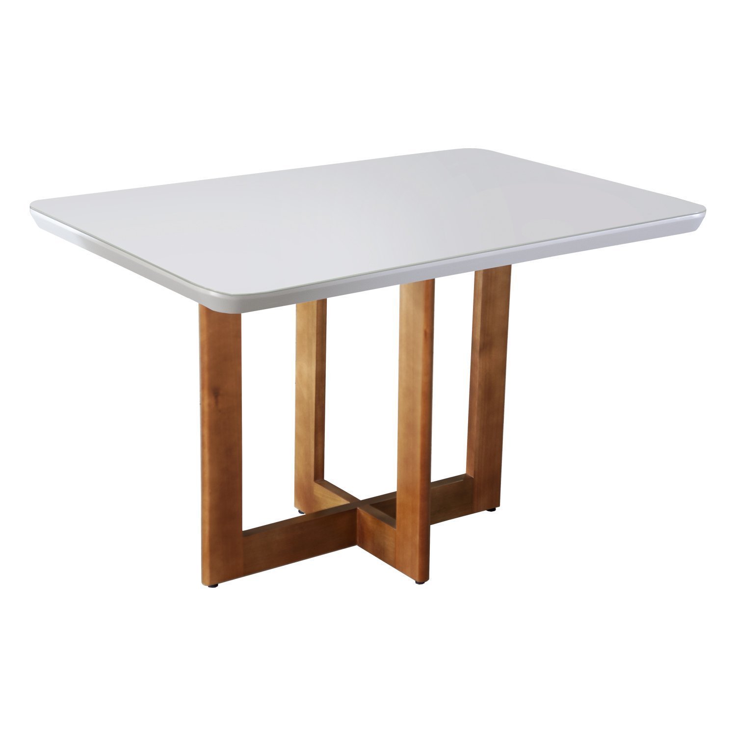 Mesa De Jantar 120x80cm Tampo Madeira/vidro Vitoria Mobilare Imbuia Natural/laca Offwhite
