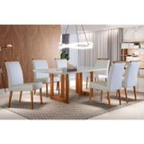 Conjunto Sala De Jantar Mesa 180x90cm Tampo Madeira/vidro Vitoria Com 6 Cadeiras Havana Imbuia Natural/off White Laca