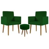 Kit 2 Poltronas Cadeira Recepção Nina Com Puff Balaqui Decor Verde