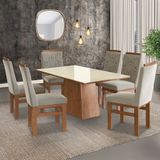 Conjunto Mesa 160x82cm E 6 Cadeiras Madeira Maciça Canela/joli Creme