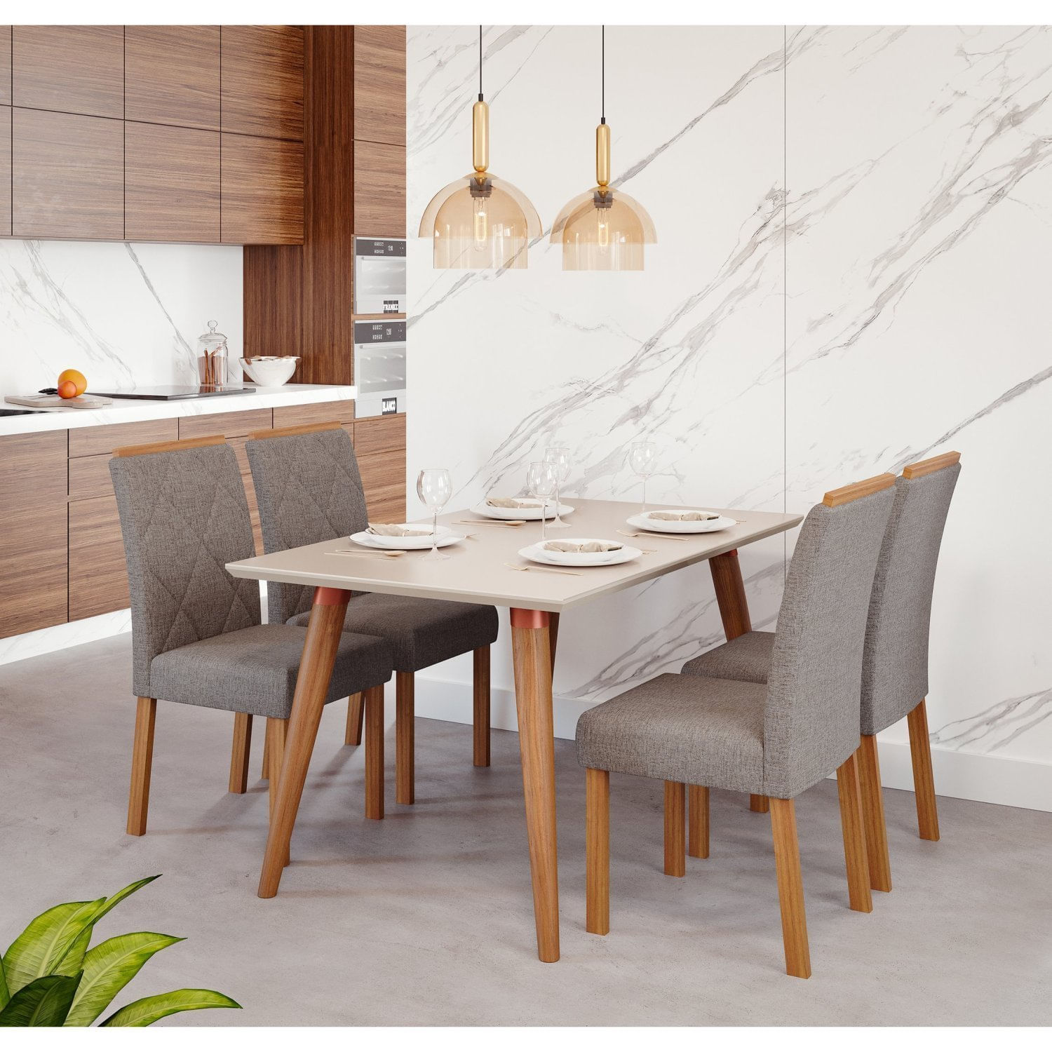 Sala De Jantar Adele 130cm Com 4 Cadeiras Fernanda Madeira/off White/grafite