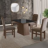Conjunto Sala De Jantar Mesa 90x120cm Tampo Vidro Com 4 Cadeiras Madeira Maciça Tecido Joli Marrom/preto