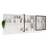 Armário Aéreo Para Cozinha Alpha 2504 Com 1 Porta Com Vidro Canelado 200cm Branco
