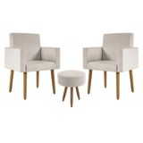 Kit 2 Poltronas Decorativa Consultorio Nina Com Puff Balaqui Cor:bege Bege