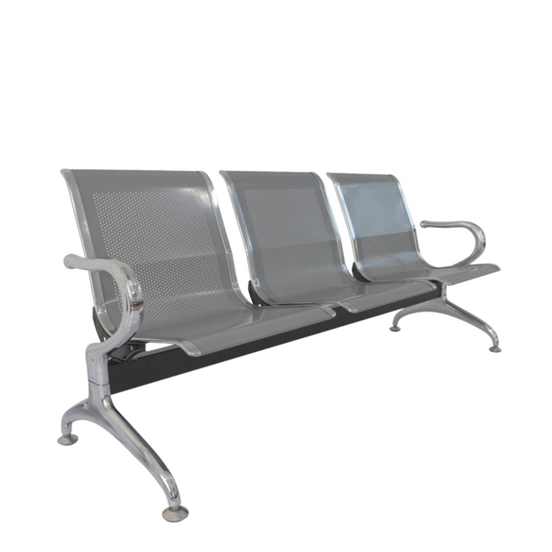 Cadeira Para Escritório Longarina 3 Lugares Aço Inox Dubai Cinza