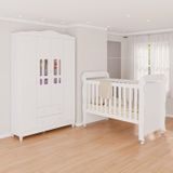 Conjunto Quarto Infantil 1 Berço Mini Cama Mirelle 1 Guarda-roupa De Bebê 4 Portas E 2 Gavetas Ariel Branco