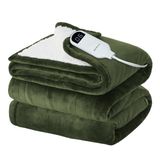 Cobertor Elétrico Bedsure Twin Flannel Aquecido Verde Oliva