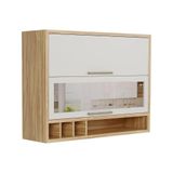 Armário Aéreo Cozinha Modulado Syrah Com 2 Portas Basculante (1 Com Vidro Reflecta) E Nicho Garrefeiro 120cm Amendoa-off White - Ronipa