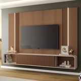 Painel Tv 85 Pol 219cm Bancada Suspensa Empire Off/castanho - Hb Móveis