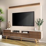 Estante Painel De Tv 85 Pol 220cm Nobre Castanho/off White - Hb Móveis