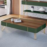 Mesa De Centro Para Sala Pés De Aço Cadenza Pistache/castanho - Hb Móveis