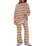 Lounge Set Panadila, Suéter Listrado Feminino, Roxo, Amarelo
