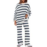 Suéter Listrado Feminino Lounge Set Panadila Com Calça Azul Marinho Gg