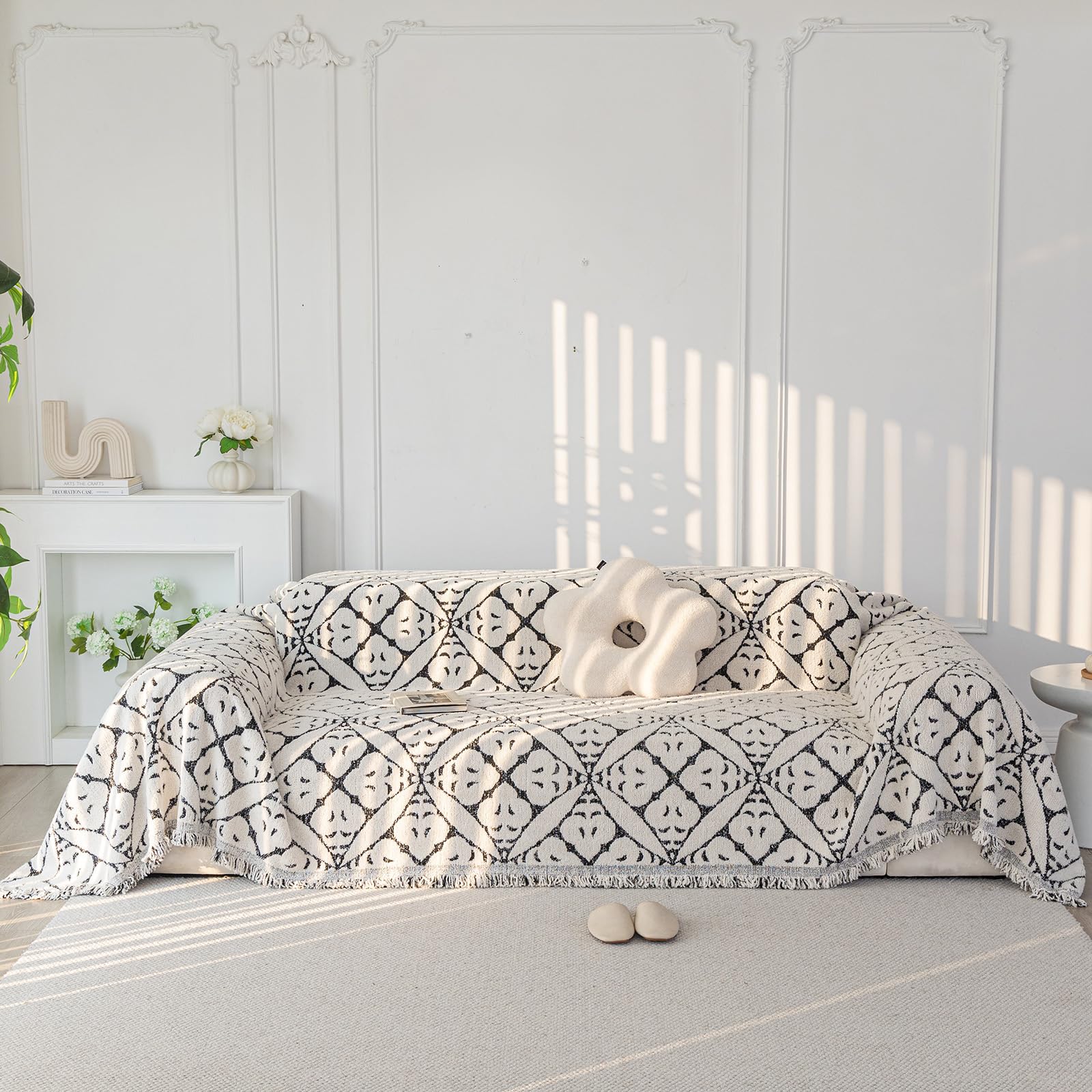 Capas De Assento De Sofá Handontime Black Farmhouse Geométricas Em Forma De L