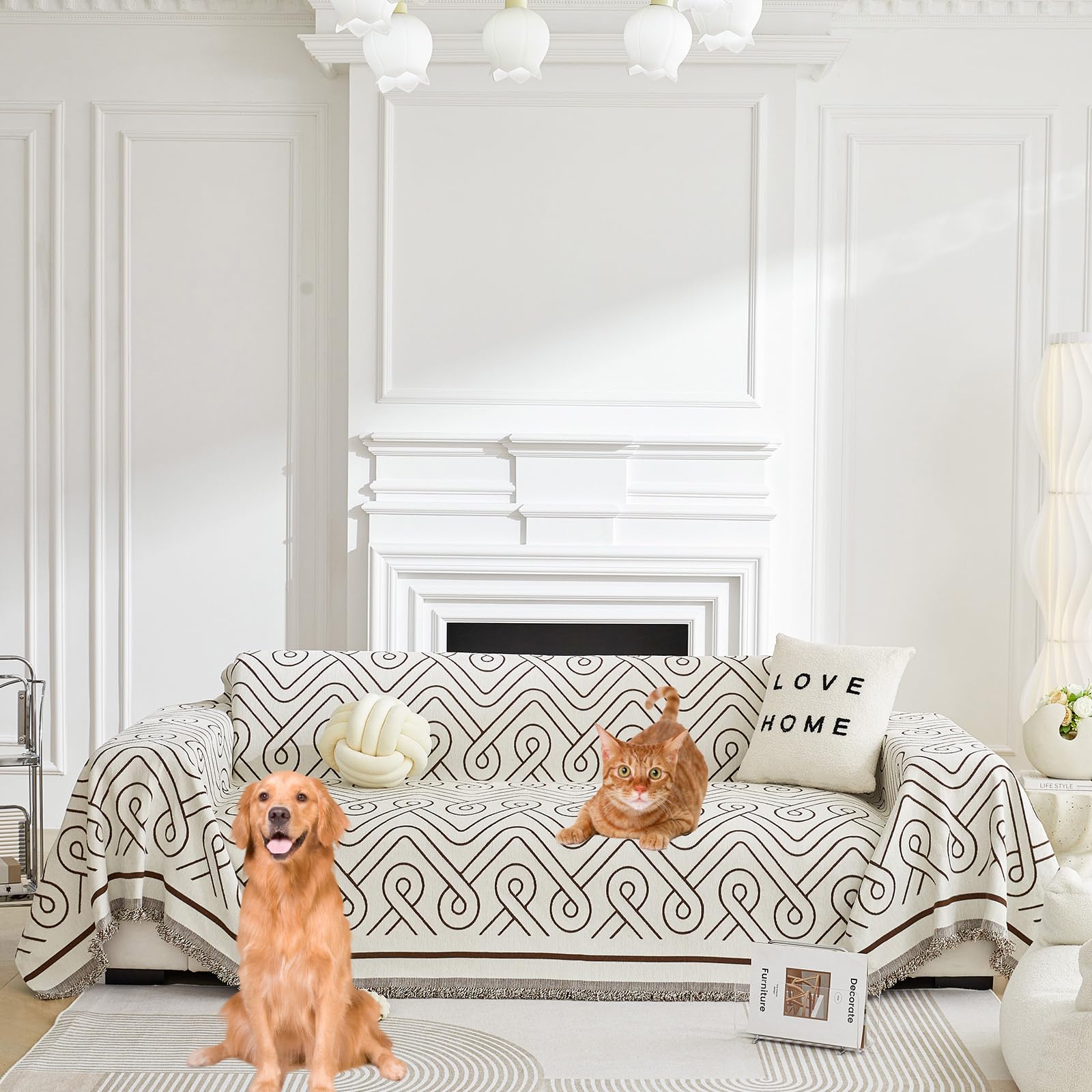 Capa De Sofá Stacypik Thick Brown Herringbone Chenille 180x380cm