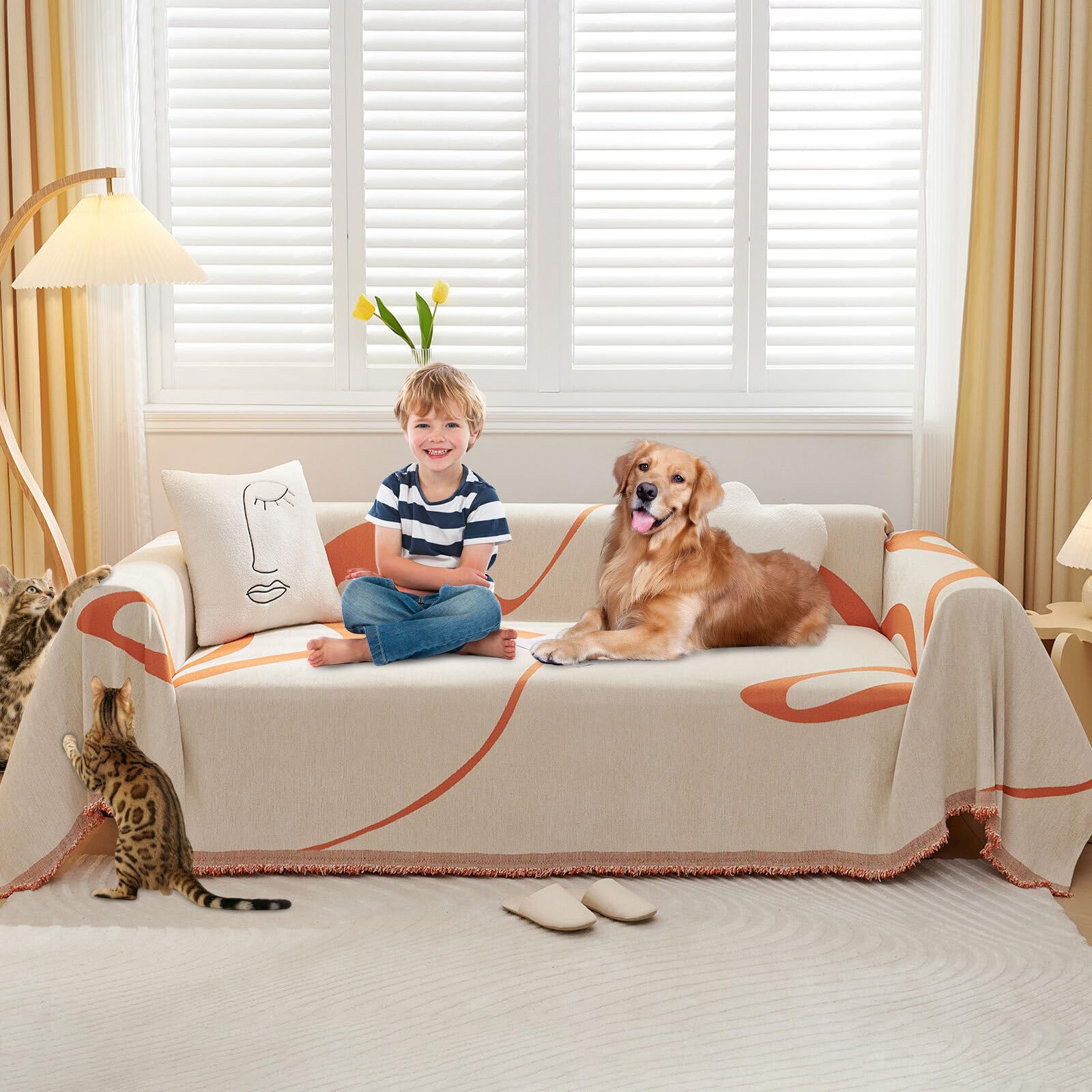 Capas De Sofá Handontime Cream L Shape Seccional Laranja