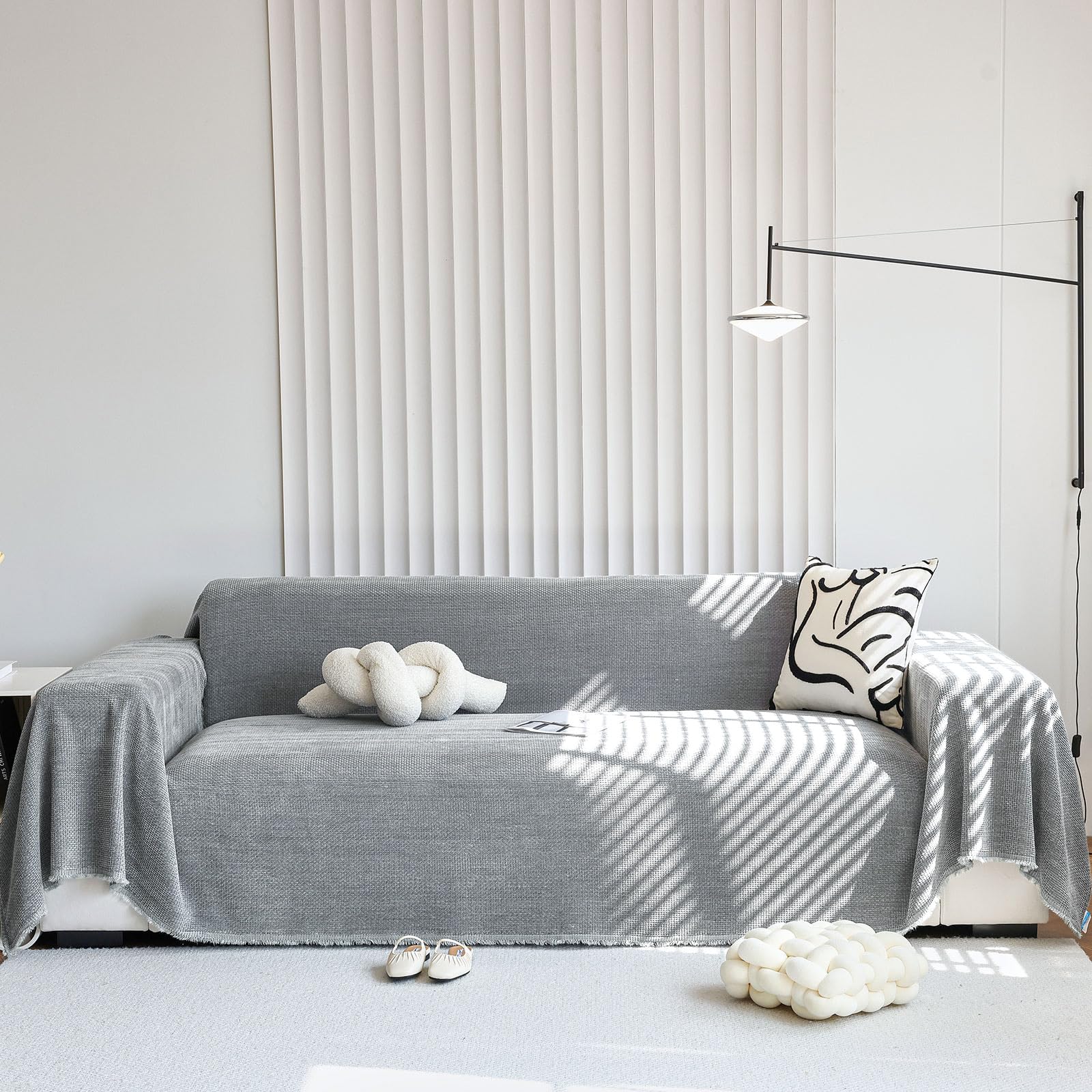 Capa De Sofá Stacypik Durable Grey Dark Grey Jacquard Chenille 180x380cm