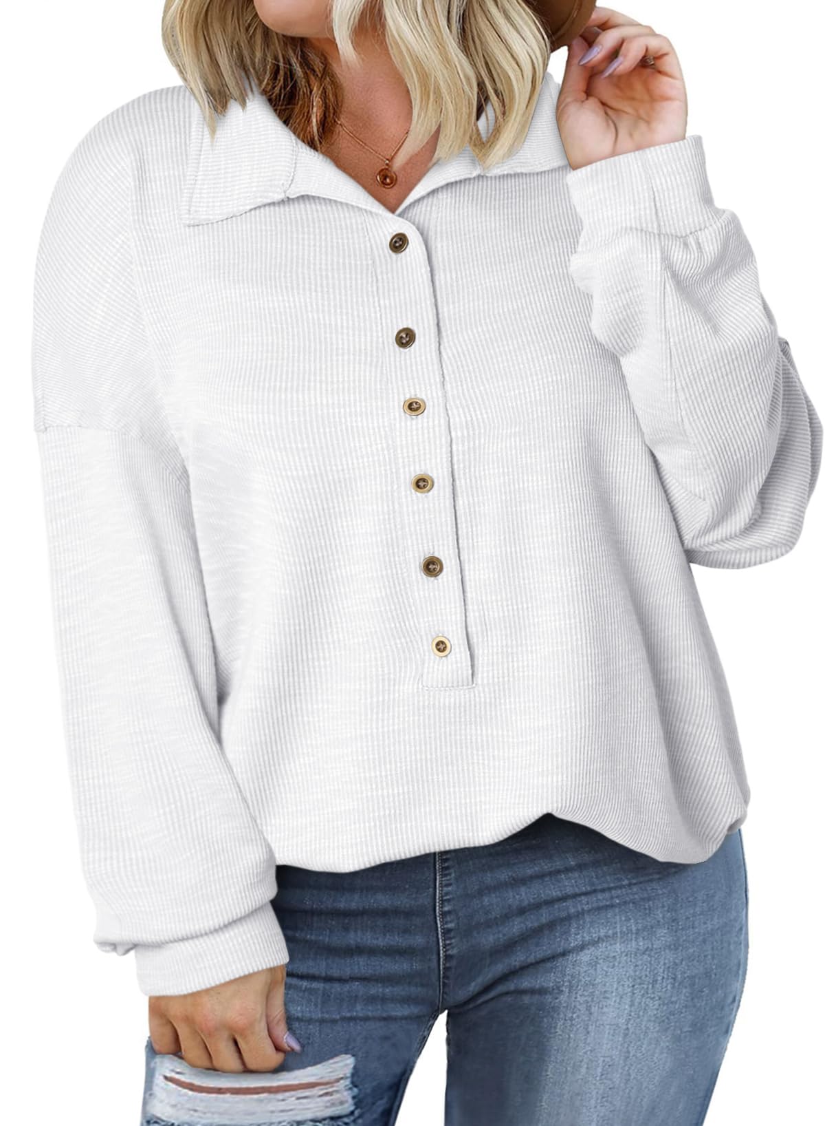 Top Eytino Feminino Plus Size Casual De Manga Comprida Tricotado 1x Branco