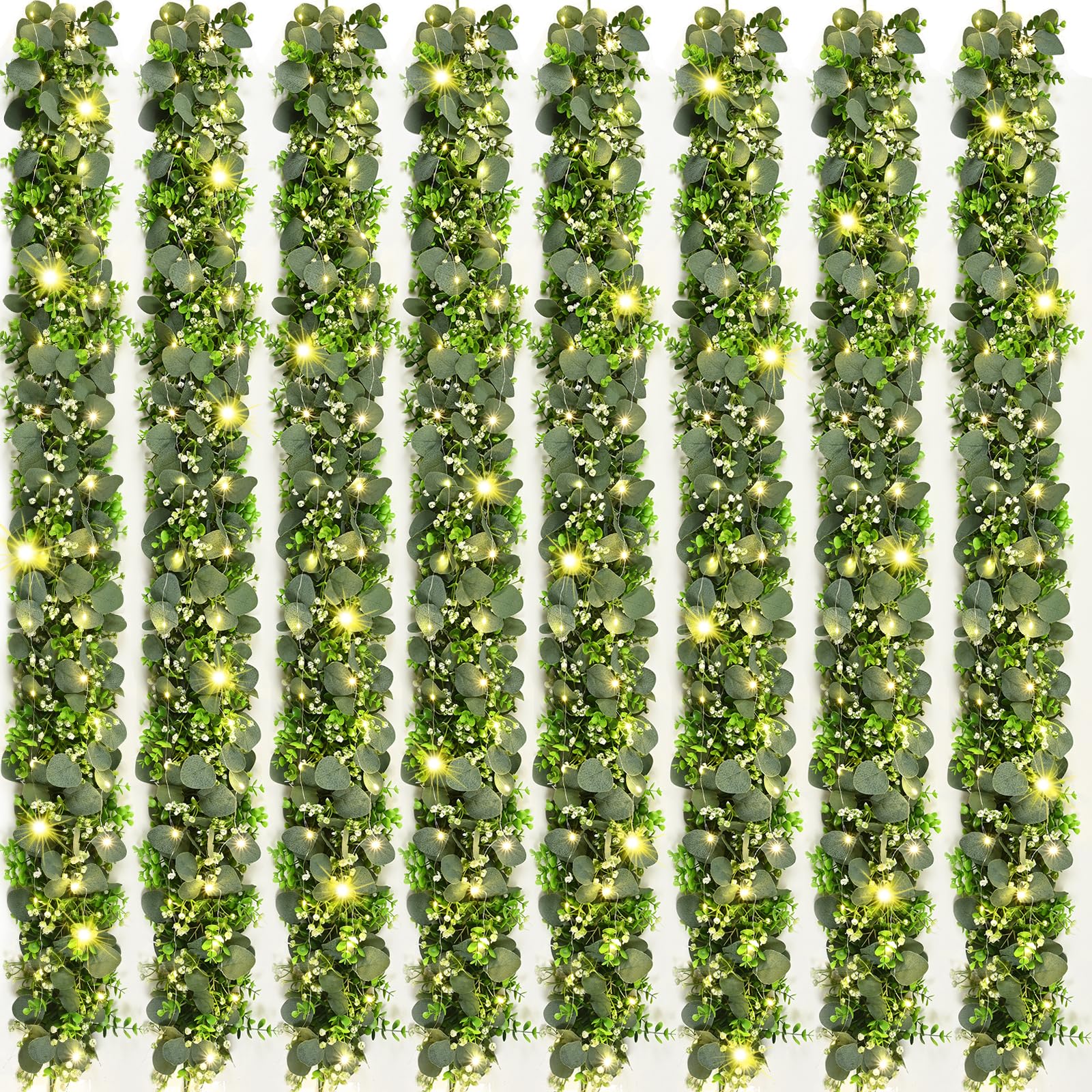 Guirlanda De Eucalipto Waipfaru Com Luzes De 1,78 M Com 8 Flores