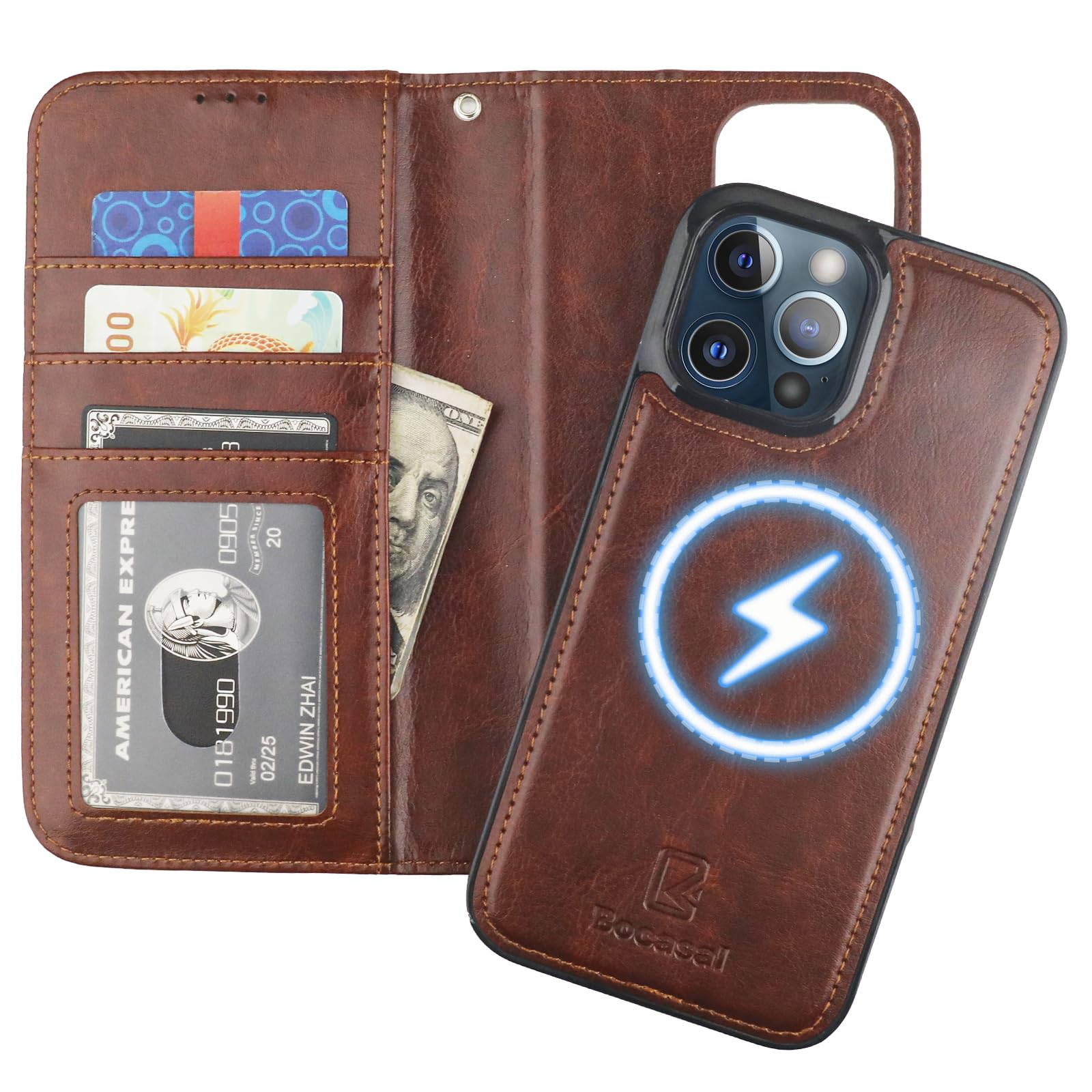 Capa Tipo Carteira Bocasal Para Iphone 13 Pro Max Com Magsafe Brown