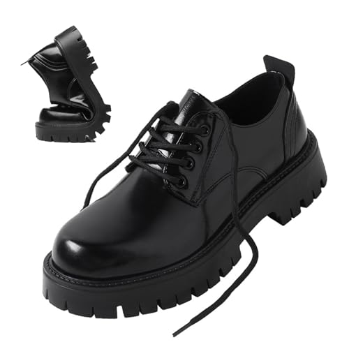 Sapatos Masculinos Zlnmld, Couro, Cadarço, Plataforma Oxfords, Pretos