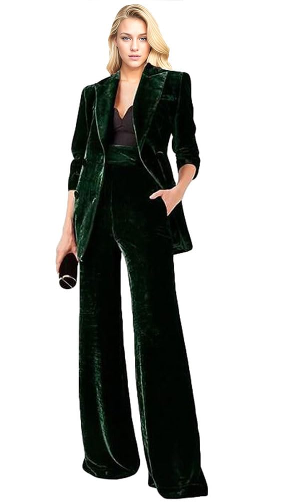 Pant Suit Botong Velvet, Trespassado, Verde Escuro Para Mulheres