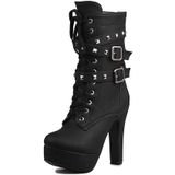 Botas Foremode Para Mulheres De Outono Com Cadarço E Fivela No Tornozelo Pretas
