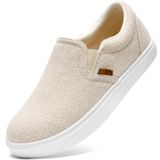 Mocassins Femininos Stq, Confortáveis, Sem Cadarço, Lona Bege