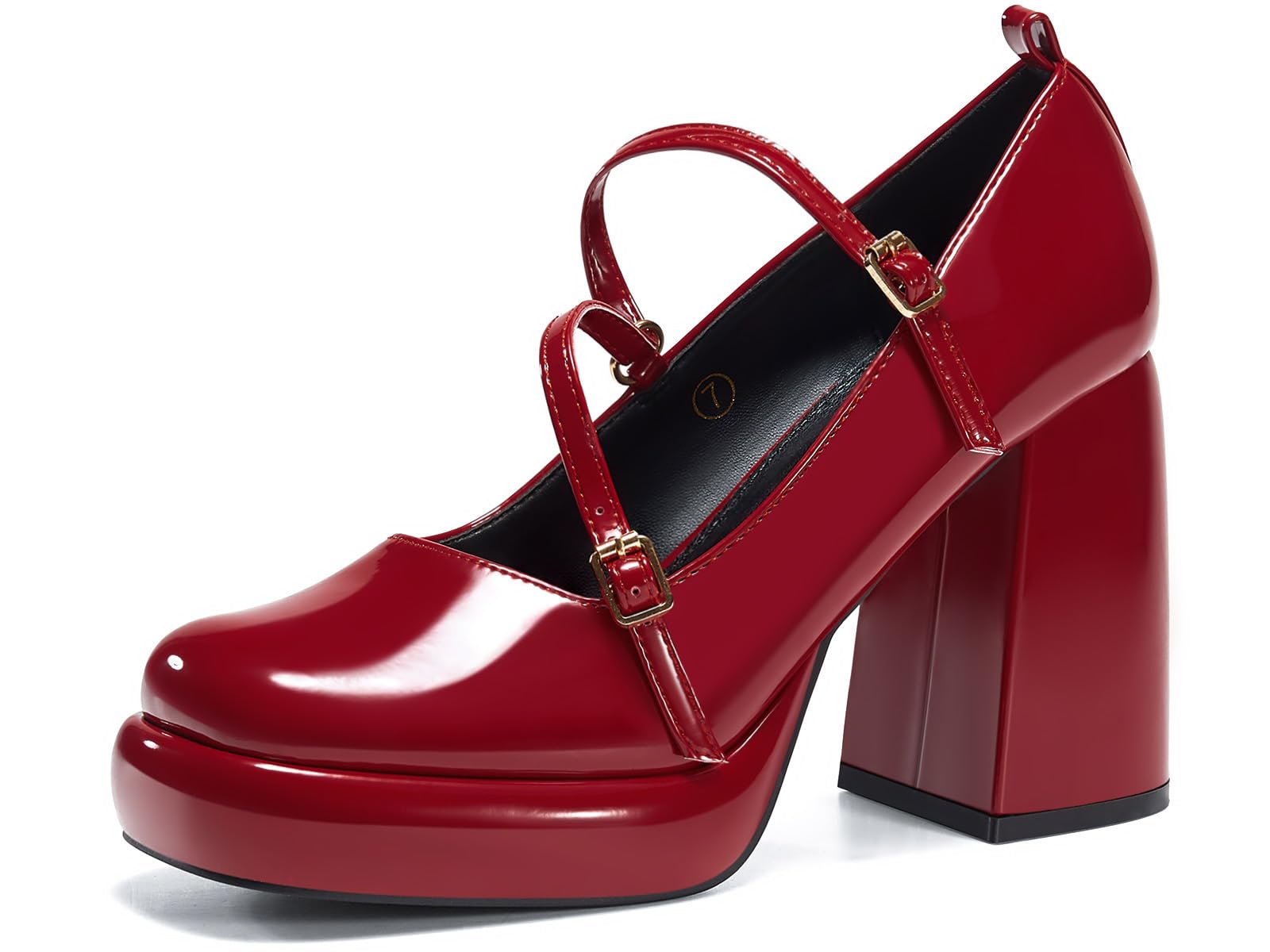 Saltos Plataforma Coutgo Femininos Mary Jane Chunky, Salto Alto, Vermelho