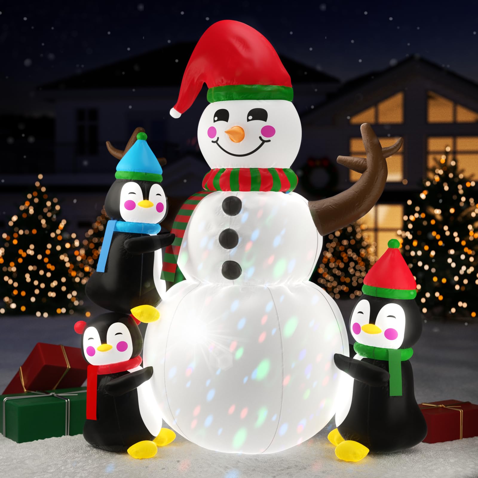 Boneco De Neve E Pinguins Infláveis De Natal De 1,9 M Com Luzes Led