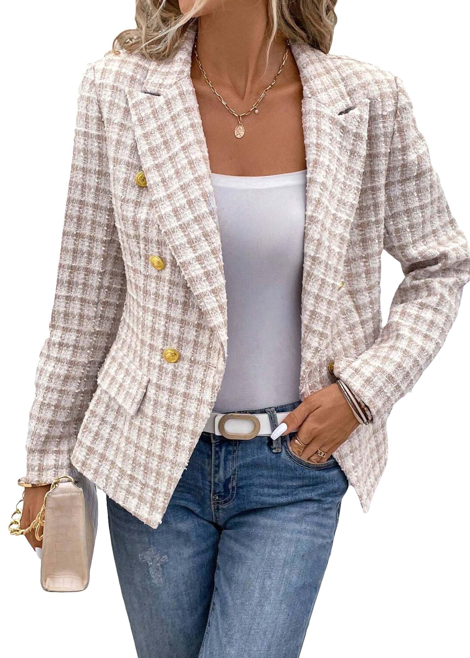 Blazer Mina Self Tweed Plaid 2024 Outono Inverno Feminino