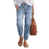 Jeans Flamingals Straight Leg Button Fly Para Mulheres, Azul Claro