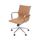 Cadeira Para Escritório Baixa Esteirinha Corino Com Rodizios Pu 3301 Or Design Castanho Retrô