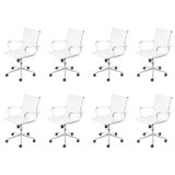 Kit 8 Cadeiras Para Escritório Diretor Esteirinha Com Relax Corino 3301 Or Design Branco