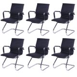Kit 6 Cadeiras Para Escritorio Interlocutor Base Fixa Esteirinha Corino 3301 Preto