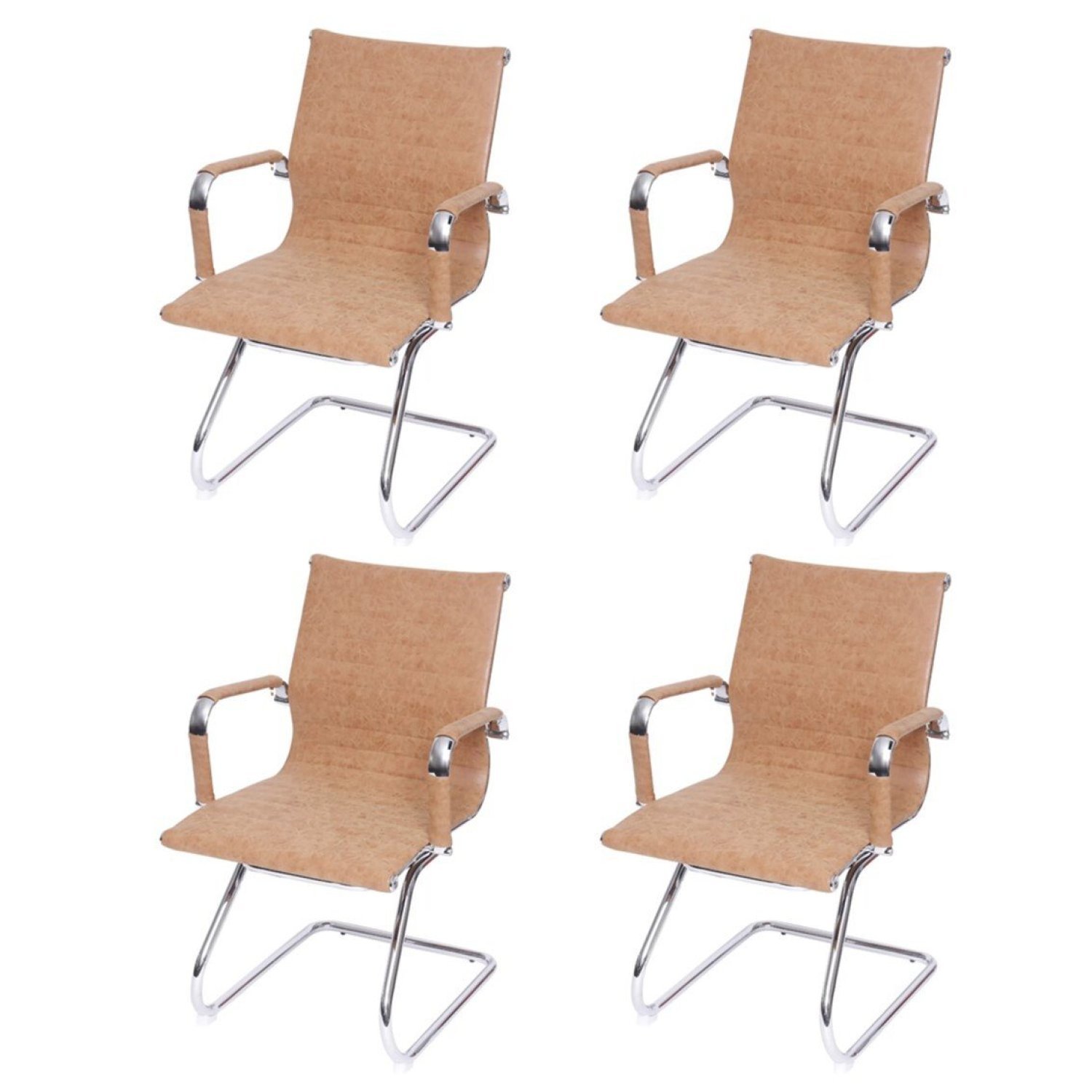 Kit 4 Cadeiras Para Escritório Interlocutor Base Fixa Esteirinha Corino 3301 Or Design Caramelo Retrô
