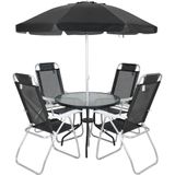 Conjunto Noronha Para Jardim Em Aluminio Com Cadeira + Mesa + Guarda Sol Preto - Bel