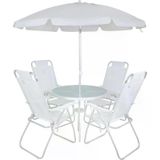 Conjunto Noronha Para Jardim Em Aluminio Com Cadeira + Mesa + Guarda Sol Branco- Bel
