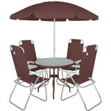 Conjunto Noronha Para Jardim Em Alumínio Com Cadeira + Mesa + Guarda Sol Marrom - Bel