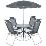 Conjunto Noronha Para Jardim Em Aluminio Com Cadeira + Mesa + Guarda Sol Cinza - Bel