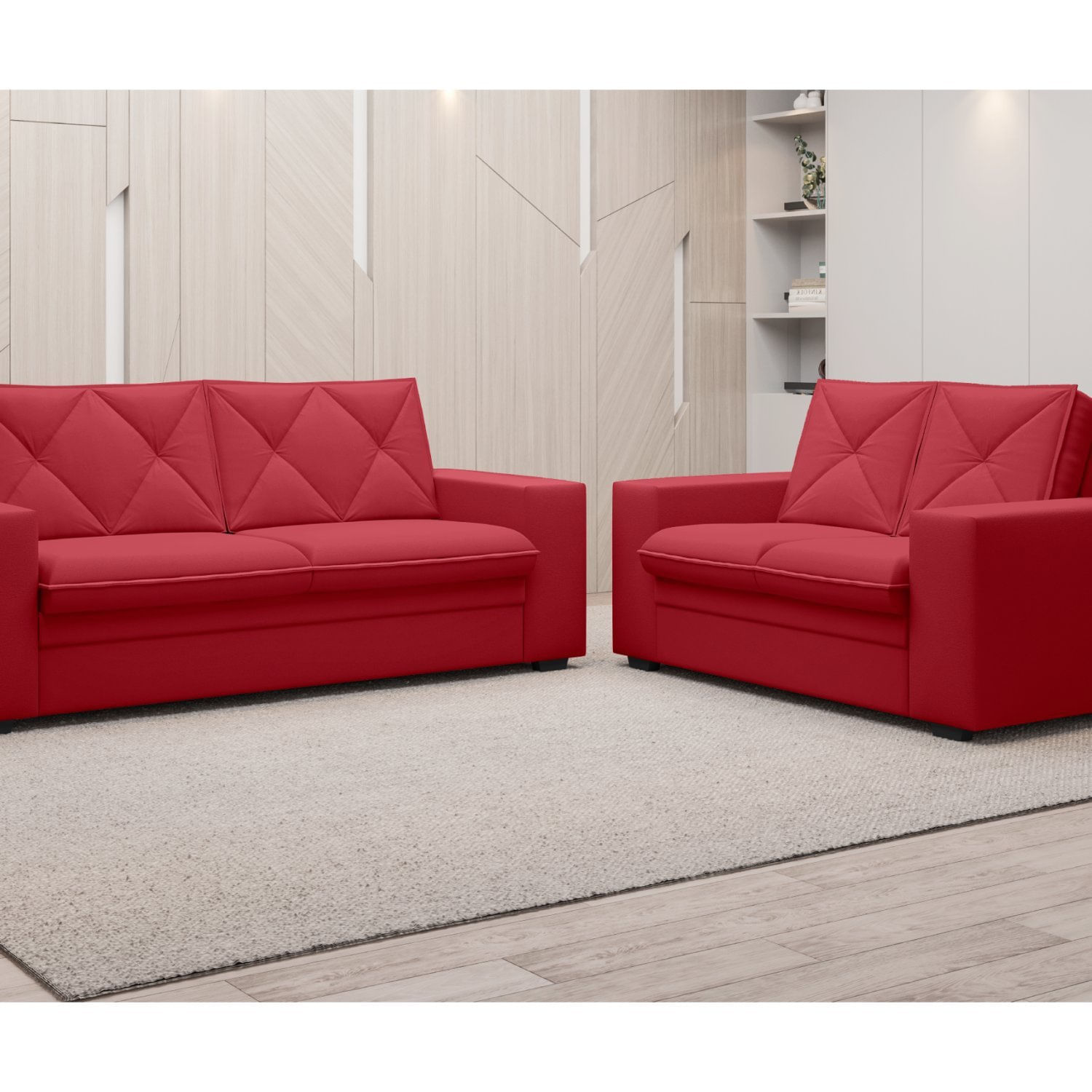 Conjunto Sofá 2 E 3 Lugares Velosuede Delos Yescasa Vermelho