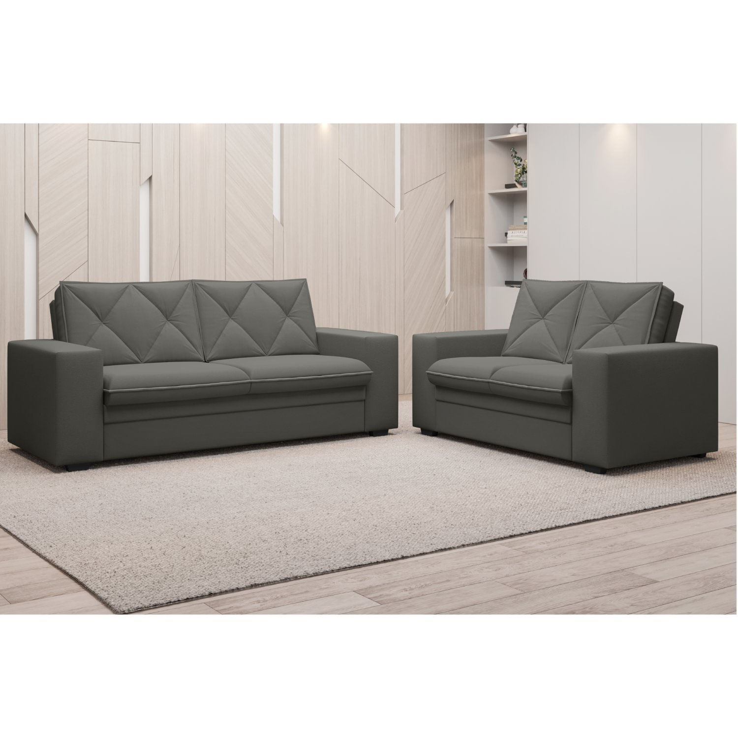 Conjunto Sofá 2 E 3 Lugares Velosuede Delos Yescasa Cinza