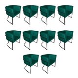Kit 10 Poltronas Decorativa Sala De Estar Base De Ferro Preta Veludo Verde