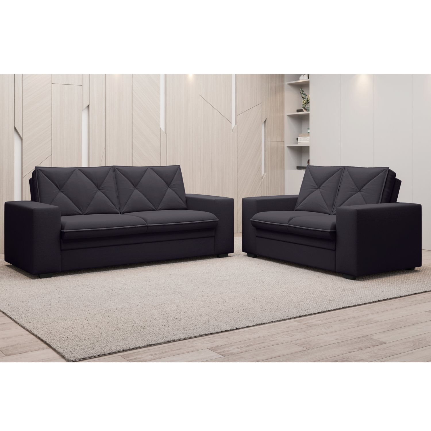 Conjunto Sofá 2 E 3 Lugares Velosuede Delos Yescasa Preto