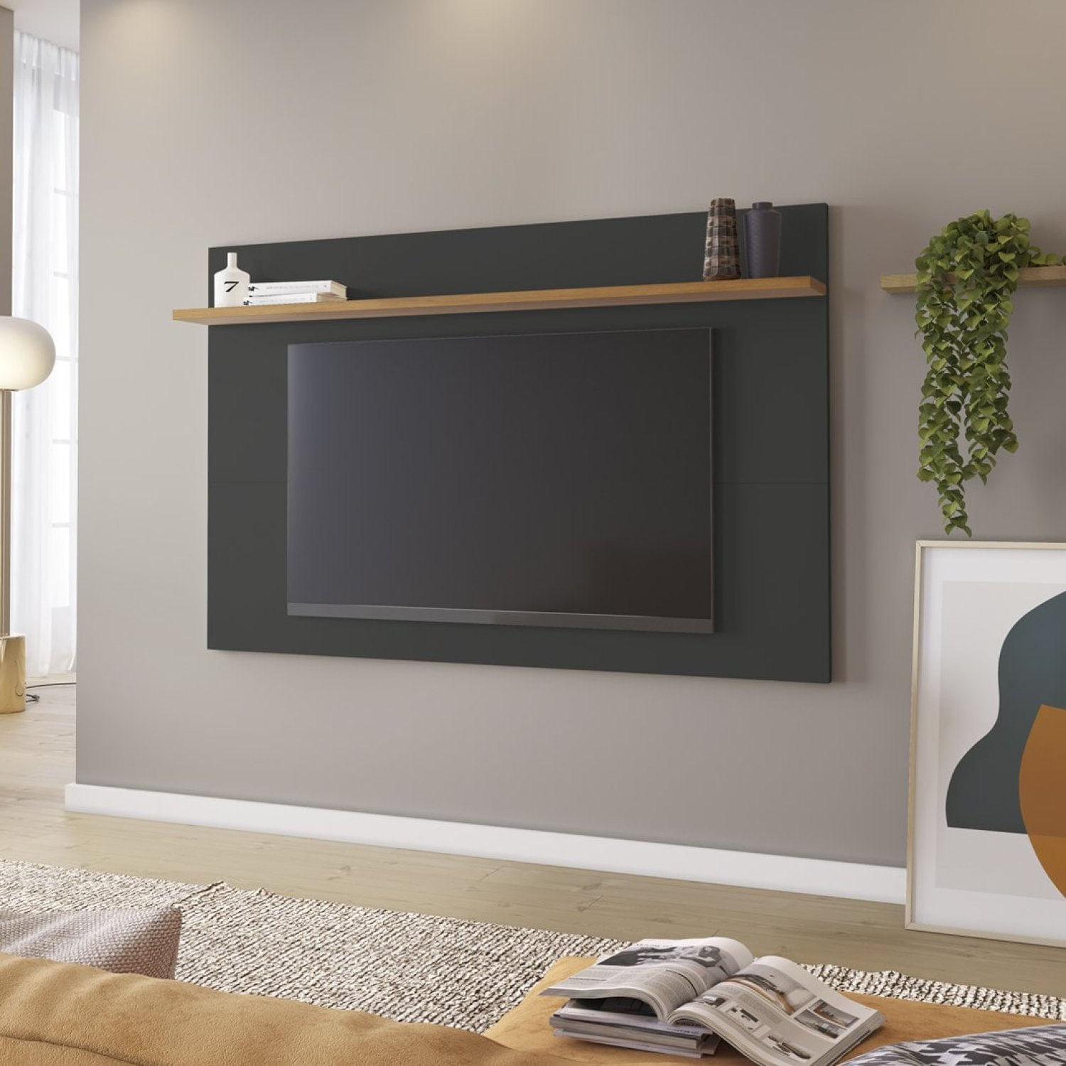 Painel Para Tv Até 60 Polegadas Nt 1190 Notável Móveis Preto Tx/freijo Trend