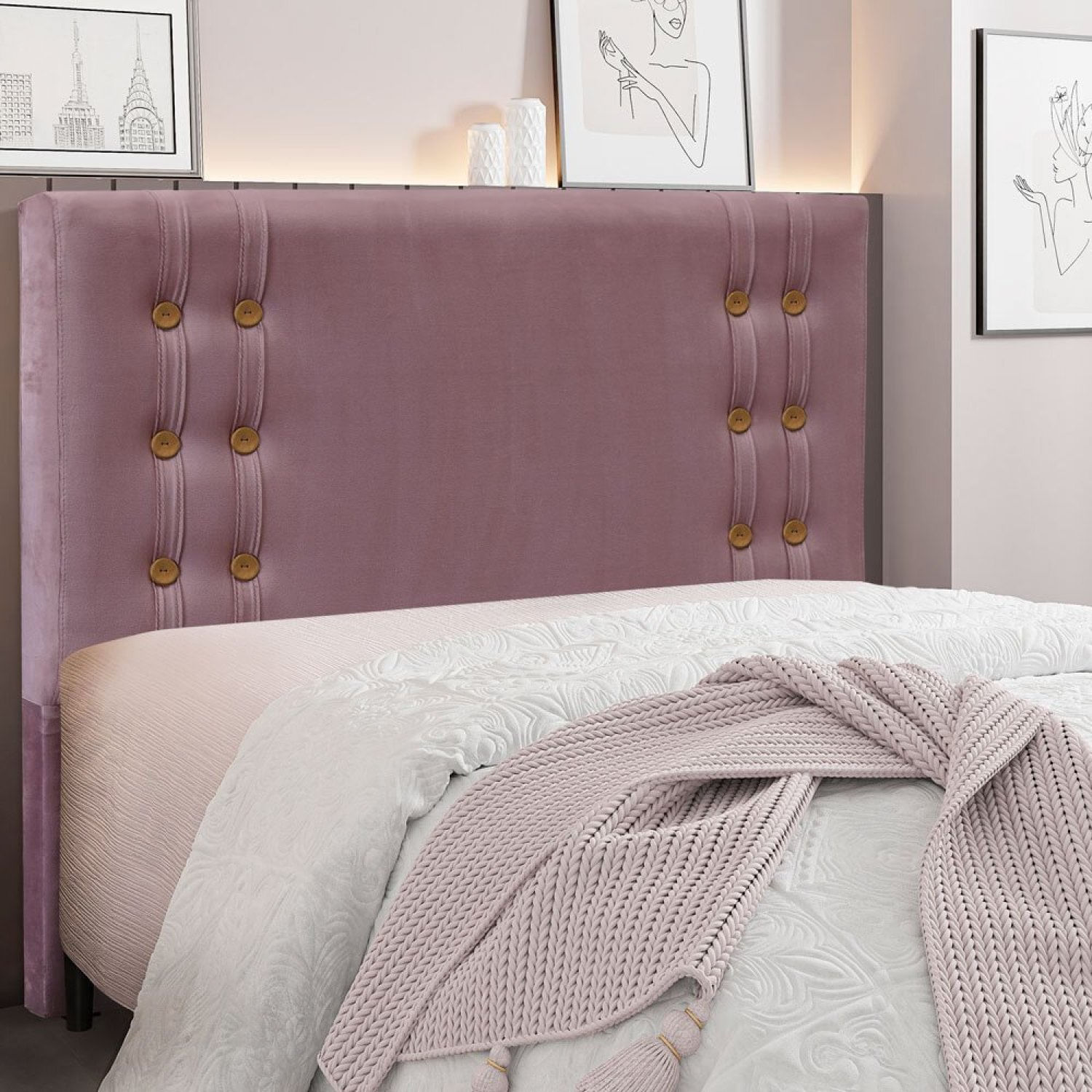 Cabeceira Solteiro 90cm Veludo Gênova Uva